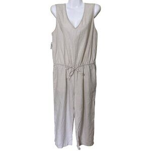 New Linen Blend‎ Jumpsuit Sz 8 Beach Coastal Resort Vacation  V-Neck Drawstring